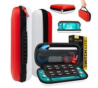 Orzly Carry Case for Nintendo Switch Lite Protective Hard Shell Portable Travel Carry Case with Storage for Accessories & Game Cartridges (Red & White)
