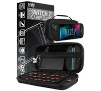 Orzly Carry Case for Switch 2 2025 Console, 7.9 inch Screen Protection, Hard Case with Smart Storage for Accessories and Games Pockets, Carbon Fibre - Gift Box Edition