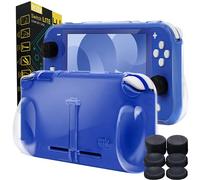 Orzly Grip Case for Nintendo Switch Lite - Case with Comfort Padded Hand Grips, Kickstand, & Pack of Thumb Grips - Transparent/Clear