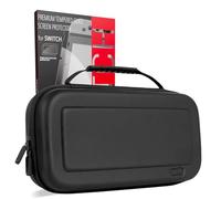 Orzly Screen Protector and Case Bundle Compatible with Nintendo Switch 1 - Premium Tempered Glass Screen Protector, Durable EVA Case with Organized Storage for Switch Accessories