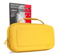 Orzly Screen Protector and Case Bundle Compatible with Nintendo Switch 1 - Premium Tempered Glass Screen Protector, Durable EVA Case with Organized Storage for Switch Accessories - Yellow