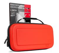 Orzly Screen Protector and Case Bundle Compatible with Nintendo Switch 1 - Premium Tempered Glass Screen Protector, Durable EVA Case with Organized Storage for Switch Accessories - Poke