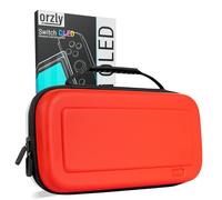 Orzly Screen Protector and Case Bundle Compatible with Nintendo Switch OLED - Premium Tempered Glass Screen Protector, Durable EVA Case with Organized Storage for Switch OLED Accessories - Poke