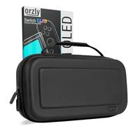 Orzly Screen Protector and Case Bundle Compatible with Nintendo Switch OLED - Premium Tempered Glass Screen Protector, Durable EVA Case with Organized Storage for Switch OLED Accessories