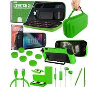 Orzly Switch 2 Green Accessories Bundle - Case & Screen Protector for Nintendo Switch 2 (2025) Console, Charge Cable, Game Holder, Comfort Grip Case, Headphones & More - Gift Box Edition