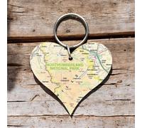 OS Map Wooden Heart Key-ring - Northumberland National Park