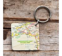 OS Map Wooden Square Key-ring - Pembrokeshire Coast National Park