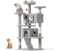 OS MOTOR Cat Tree Tower for Indoor Cats Large Adult,Cute/Tall Modern Cat Tree for Big Cats 20 lbs,54''Plush Multi-Level Cat Condo with Scratching Posts, Dangling Ballor Fun Play (Light Gray, 54 inch)
