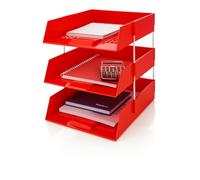 OS Smart Choice A4 Letter Trays, 3-Tier Stackable Document Organiser, Plastic Desktop Filing System, Black/Red/Blue (Red)
