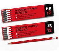 OS Smart Choice HB Pencils with Rubbers, 12 Pack, Sharpened, School Writing Wooden Red Pencils