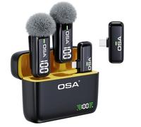 OSA Wireless Microphone for iPhone iPad with Smart Charge Case and Digital Display, 40H Clip on Wireless Lavalier Microphone with Noise Reduction for Video Recording, Plug & Play (2 Mic, 2 Recive)