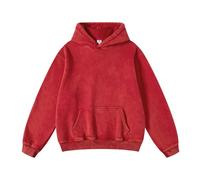 OSACOD Mens Oversized Hoodies Pullover Vintage Sweatshirt Acid Wash Heavyweight Plush Cotton Baggy Streetwear Top Athletic, Red, Large