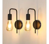 Osairous 2 Pack Vintage Wall Light, Industrial Interior Wall Light, Retro Iron Wall Spotlight for Bedroom, Hallway Bar, E27, IP20, All Black, Without Bulb