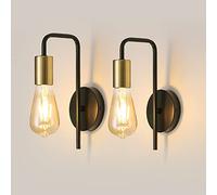 Osairous 2 Pack Vintage Wall Lights, Industrial Interior Wall Lamps, Retro Iron Wall Spotlight for Bedroom, Hallway Bar, E27, IP20, Black Colour, Without Bulb