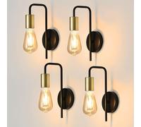 Osairous Indoor Wall Light, 4 Pieces, Industrial Wall Lamp Made of Iron, Retro Wall Lighting for Bedroom, Stairs, Bar, IP20, E27, Black, Max 40 W, Bulb Not Included