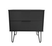 Osaka 2 Drawer Midi Bedside Cabinet In Black Matt (Ready Assembled)