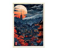Osaka Blood Moon Anime Woodblock Poster Modern Ukiyo-E, Japanese Cartoon Illustration Print, Archival Matte, 50x70cm (Print Only) - 50x70cm