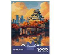 Osaka Castle And Bridge at Sunset Jigsaw Puzzle 1000 Pieces, Historic Square Architecture, Thick Cardboard Pieces, Birthday Gift for Home Décor Fans, Paper Board, 52x38cm/1000pcs