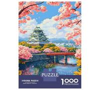 Osaka Castle with Cherry Blossoms 1000 Piece Jigsaw Puzzle, Old Europe Travel Artwork, Decorative Artwork, Matte Printed Jigsaw, Family Night Game for Adults, 70x50cm/1000pcs