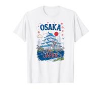 Osaka Japan Cherrys Blossom Castle Art Travel Souvenir Value Graphic T-Shirt, Men, White, L