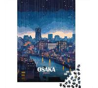 Osaka Japan Rainy Night Cityscape Jigsaw Puzzle 1000 Pieces, Retro Travel Poster Artwork, Interlocking Paper Pieces, Screen-Free Fun for Adults, 52x38cm/1000pcs