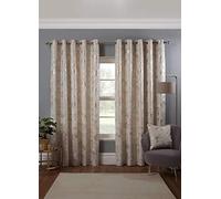 Osaka Japanese Eyelet Curtains 46 x 54 Natural Lined Metallic Velvet Trees