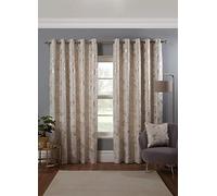 Osaka Japanese Eyelet Curtains 46 x 72 Natural Lined Metallic Velvet Trees