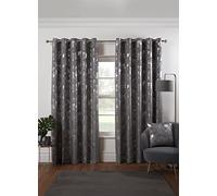 Osaka Japanese Eyelet Curtains 66 x 54 Silver Lined Metallic Velvet Trees