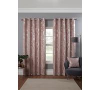 Osaka Japanese Eyelet Curtains 90 x 54 Blush Lined Metallic Velvet Trees