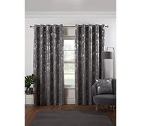 Osaka Japanese Eyelet Curtains 90 x 54 Silver Lined Metallic Velvet Trees