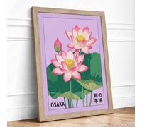 Osaka Lotus Japandi Framed Wall Art Print A2 Oak Frame