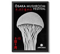 Osaka Mushroom Festival Osaka Distirct Gallery Poster, Japanese Art Exhibition Print Modern Art Wall Decor, Archival Matte, A3 (Black Frame) - 42x29.7cm
