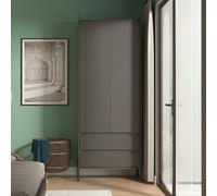 Osaka Wardrobe - 2 Door - 2 Drawer - Tall - Graphite Fluted