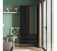 Osaka Wardrobe - 2 Door - Combi with 1 Mirror - Black Ash Fluted