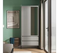 Osaka Wardrobe - 2 Door - Combi with 1 Mirror - Dusk Grey Fluted