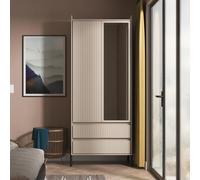 Osaka Wardrobe - 2 Door - Combi with 1 Mirror - Mushroom Matt Fluted