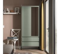 Osaka Wardrobe - 2 Door - Combi with 1 Mirror - Reed Green Fluted