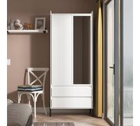 Osaka Wardrobe - 2 Door - Combi with 1 Mirror - White Matt Fluted