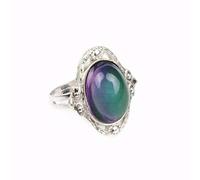 OSALAD Silver Color Retro Adjustable Mood Rings For Women Temperature Control Color Heart Oval Round Butterfly Fashion Jewelry