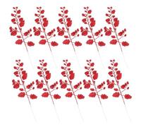 OSALADI 10pcs Red Christmas Artificial Glitter Leaves Faux Bay Leaf Ornaments Holiday Decor for Tree Wreath Garland Indoor Outdoor