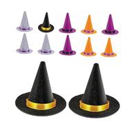 OSALADI 12pcs Miniature Witch Hats for Dollhouse Halloween Decorations Tiny Felt Wizard Caps in Black Gray Purple Orange for DIY Crafts Party Supplies Bottle Toppers Creative Small Space