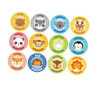 OSALADI 12pcs Monthly Stickers Animal Pattern Self-adhesive Photography Props for Newborns Creative Round Shape Design for Tracking Growth for Showers