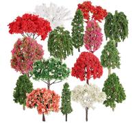 OSALADI 16 Pcs Mixed Miniature Model Trees Set Including Red Maple, Kapok, Hibiscus, Delonix, Crape Myrtle, Pear, Snowflake, Pine, Fruit, Willow, and Cedar Trees for Model Train Scenery,
