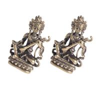 OSALADI 2 Pieces Brass Bodhisattva Buddha Ornaments Small Vintage Pipa Statue Figurines Home Decor Blessing Sculpture Desktop Craft Accents for Meditation and Indoor Display