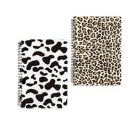 OSALADI 2pcs A5 Spiral Notebooks Set for Students with Cow and Leopard Print Covers, Blank Writing Pads for Planning, Note Taking, and Diary Use in School and Office