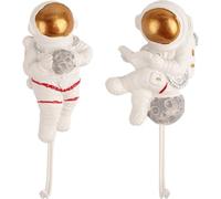 OSALADI 2pcs Astronaut Shape Wall Hooks Self Adhesive Strong Sticky Kitchen Hanger Set with Happy Planet and Reading Book Designs for Coat, Towel, and Sundries Organization