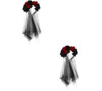 OSALADI 2pcs Black Gauze Cloth Headband with Simulation Rose Flower Headdress for Women, Comfortable and Portable Hair Accessories for Halloween and Dancing Party