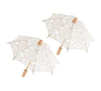OSALADI 2pcs Bridal Lace Parasol Umbrellas in Beige Cotton Cloth with Wooden Handle, Elegant and Comfortable Photo Props for Wedding Photography and Bride Photos