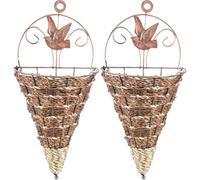 OSALADI 2pcs Brown Wicker Hanging Wall Basket Set, Iron Art Triangular Wall Planter for Artificial Flowers, Indoor Decorative Rattan Hanging Plant Pot for Home and Farmhouse
