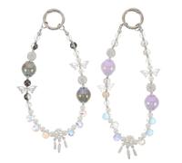 OSALADI 2pcs Crystal Beaded Butterfly Cellphone Wrist Strap Handmade Pearl Phone Lanyard Charm for Women Versatile Keychain and Bag Accessory Secure Anti-lost Design